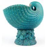 Burmantofts, large Arts & Crafts blue faience glazed nautilus shell shop display jardiniere