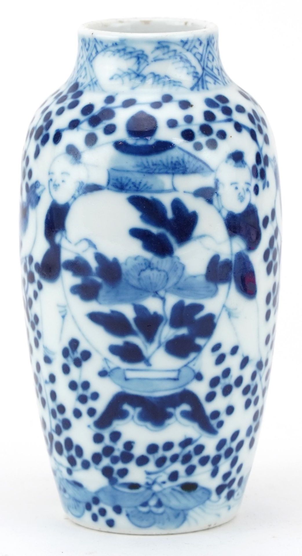 Chinese porcelain blue and white porcelain vase hand painted with children and flowers, four