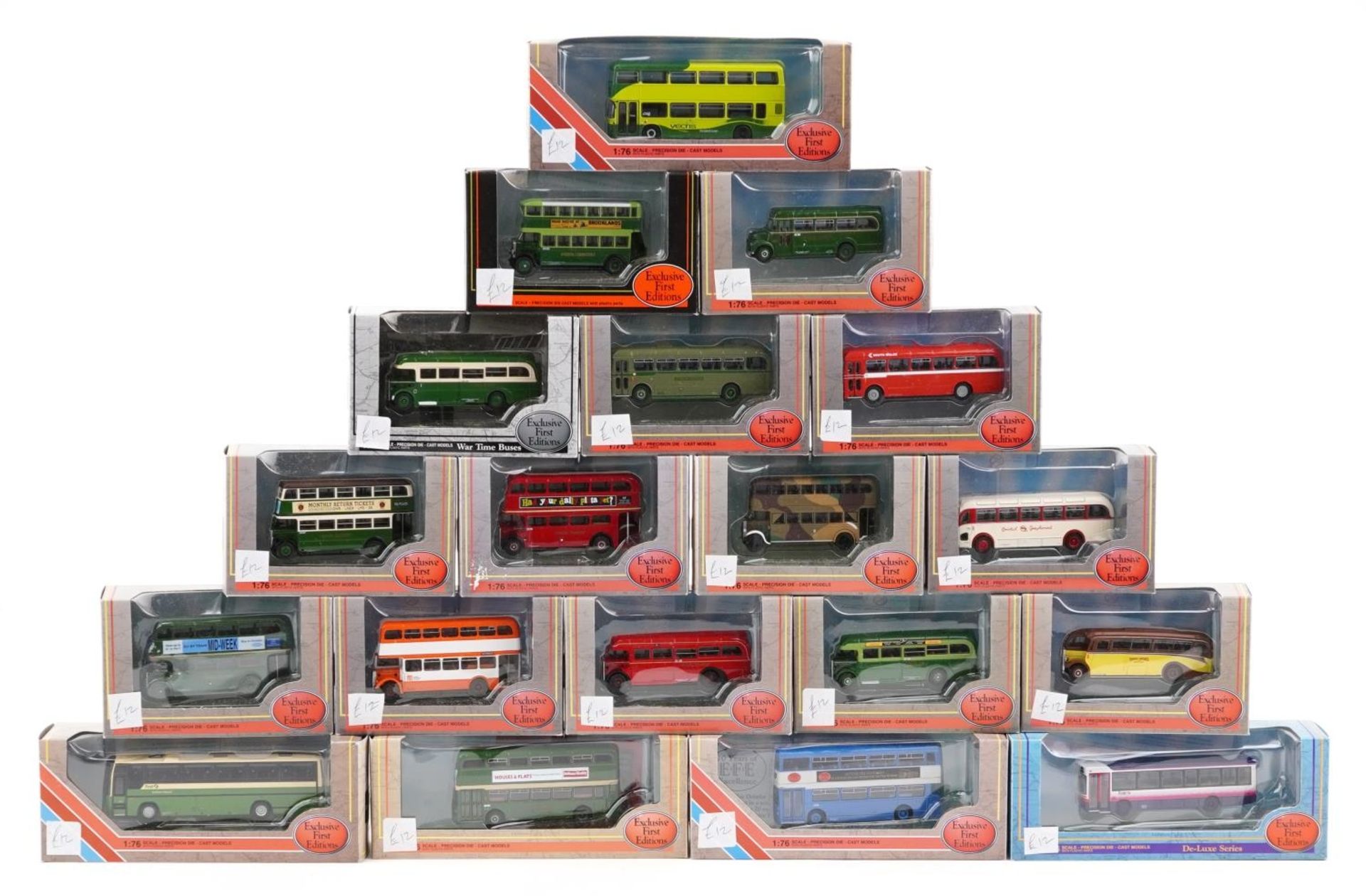 Nineteen Exclusive First Editions 1:76 scale diecast buses with boxes : For further information on