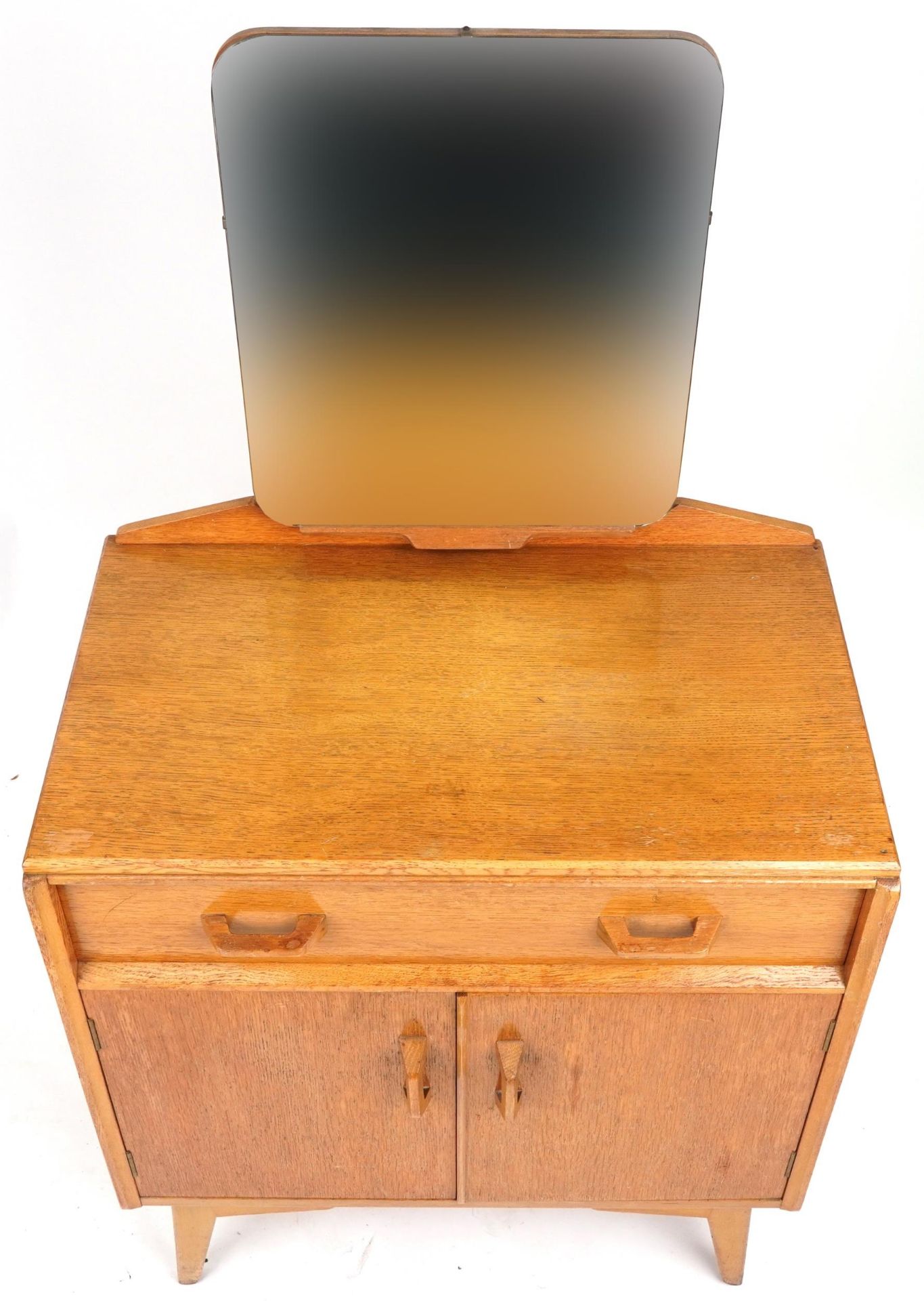 G Plan E Gomme, mid century teak dressing table with mirrored back above a drawer and pair of - Image 3 of 6