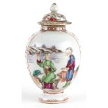 Chinese porcelain lidded tea caddy hand painted in the famille rose palette with figures, 12.5cm