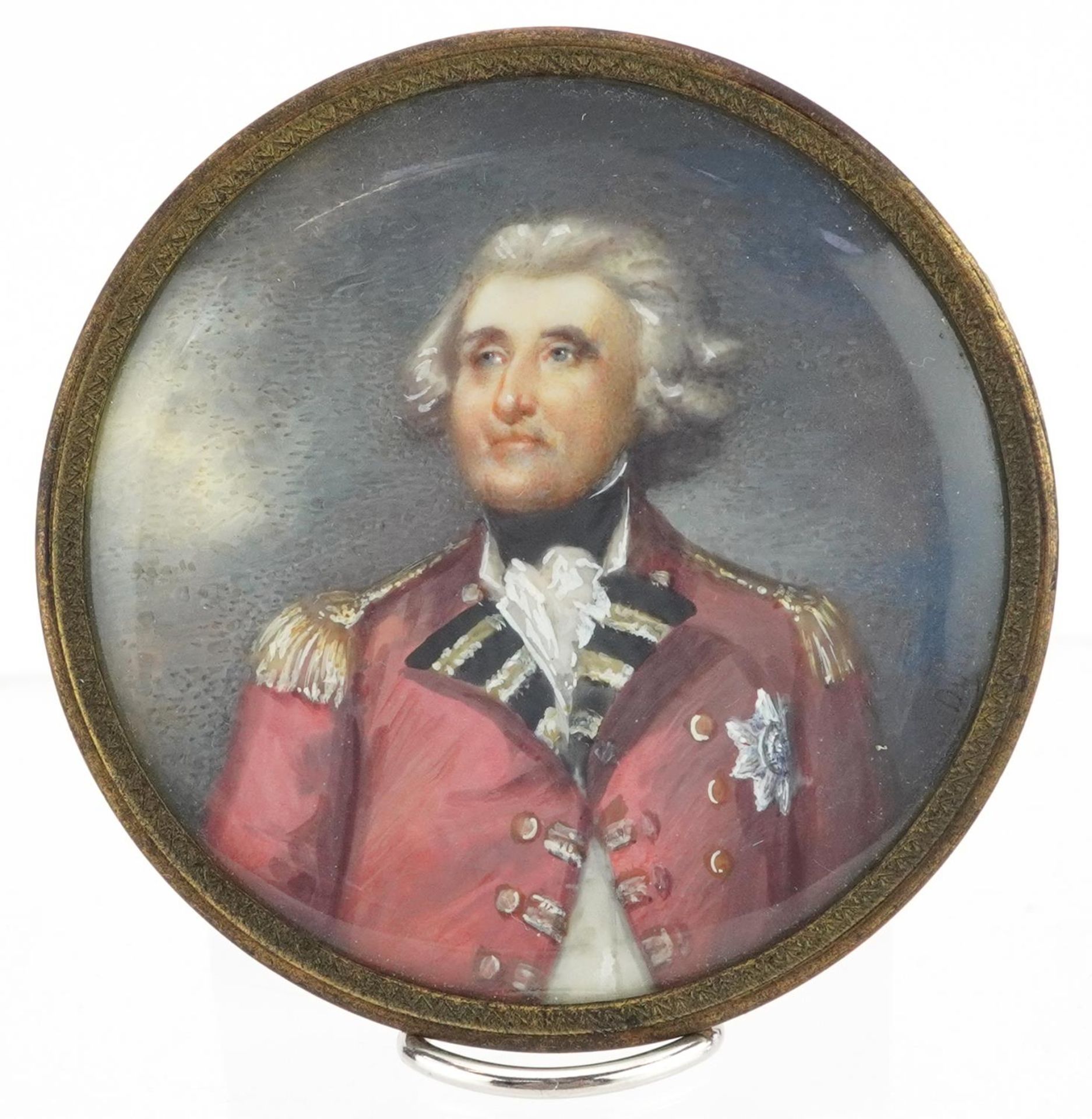 After Sir Joshua Reynolds - Lord Heathfield of Gibraltar, oval hand painted portrait miniature - Image 2 of 5