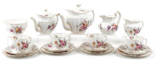 Royal Crown Derby, Derby Posies four place tea service hand painted with flowers including two
