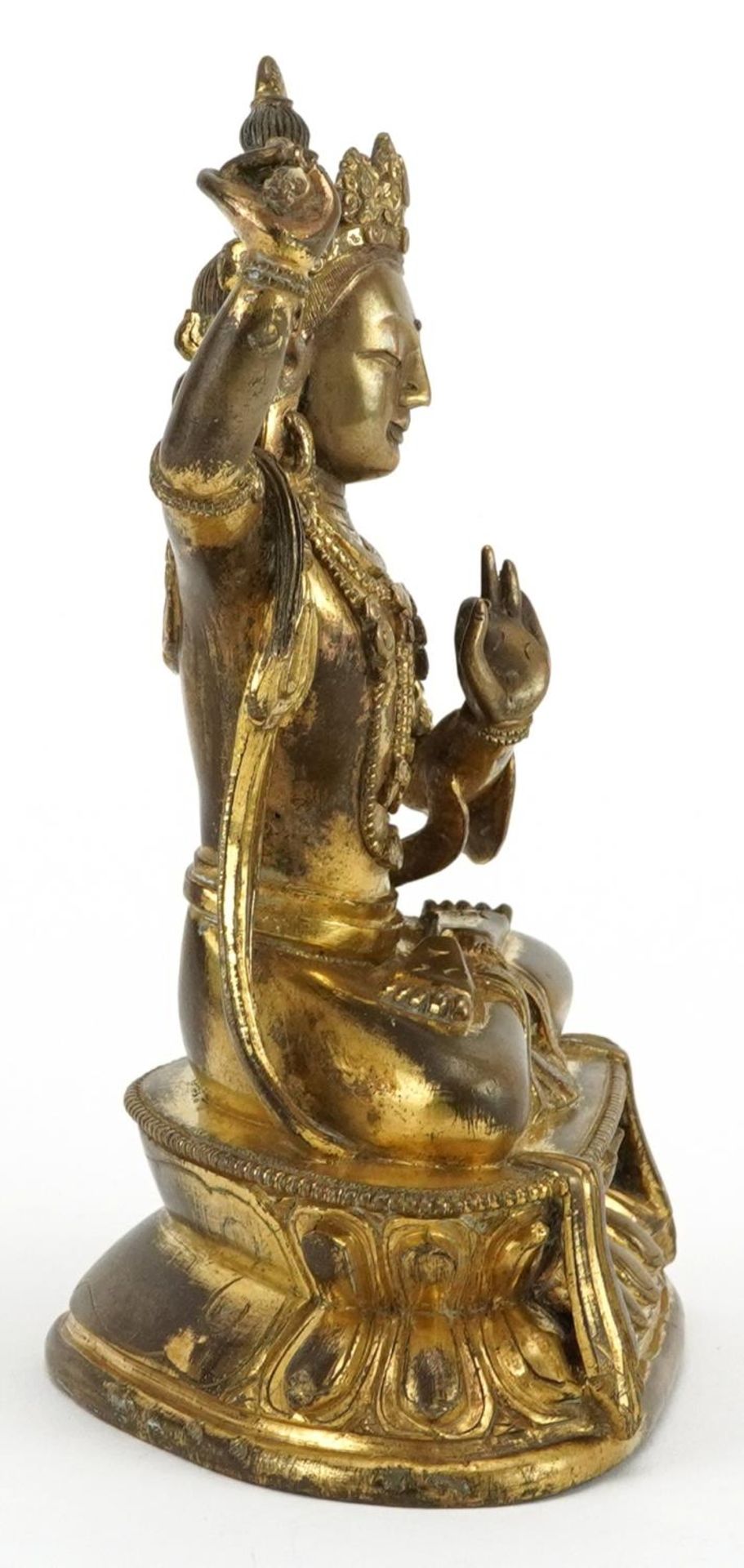 Antique Chino Tibetan gilt bronze figure of Vajrasattva Buddha, 17cm high : For further - Bild 4 aus 6