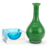 Murano Sommerso two colour glass dish and a Murano Vetro silver flecked green cased glass vase,