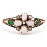 Antique unmarked gold opal, seed pearl and green stone flower head ring, size M, 1.4g : For