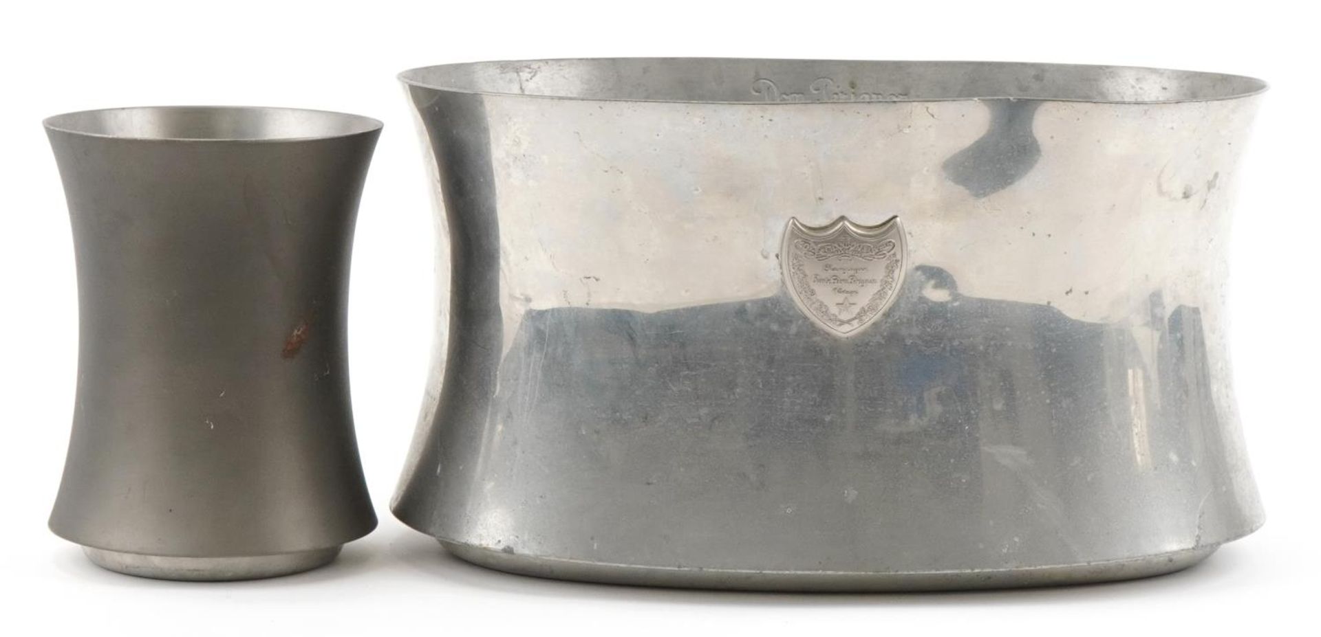 Two vintage French pewter Dom Perignon ice buckets designed by Martin Szekely, the largest 39cm wide - Image 4 of 5