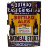 Vintage Southdown & East Grinstead Breweries Ltd Oatmeal Stout enamel advertising sign, 87cm x