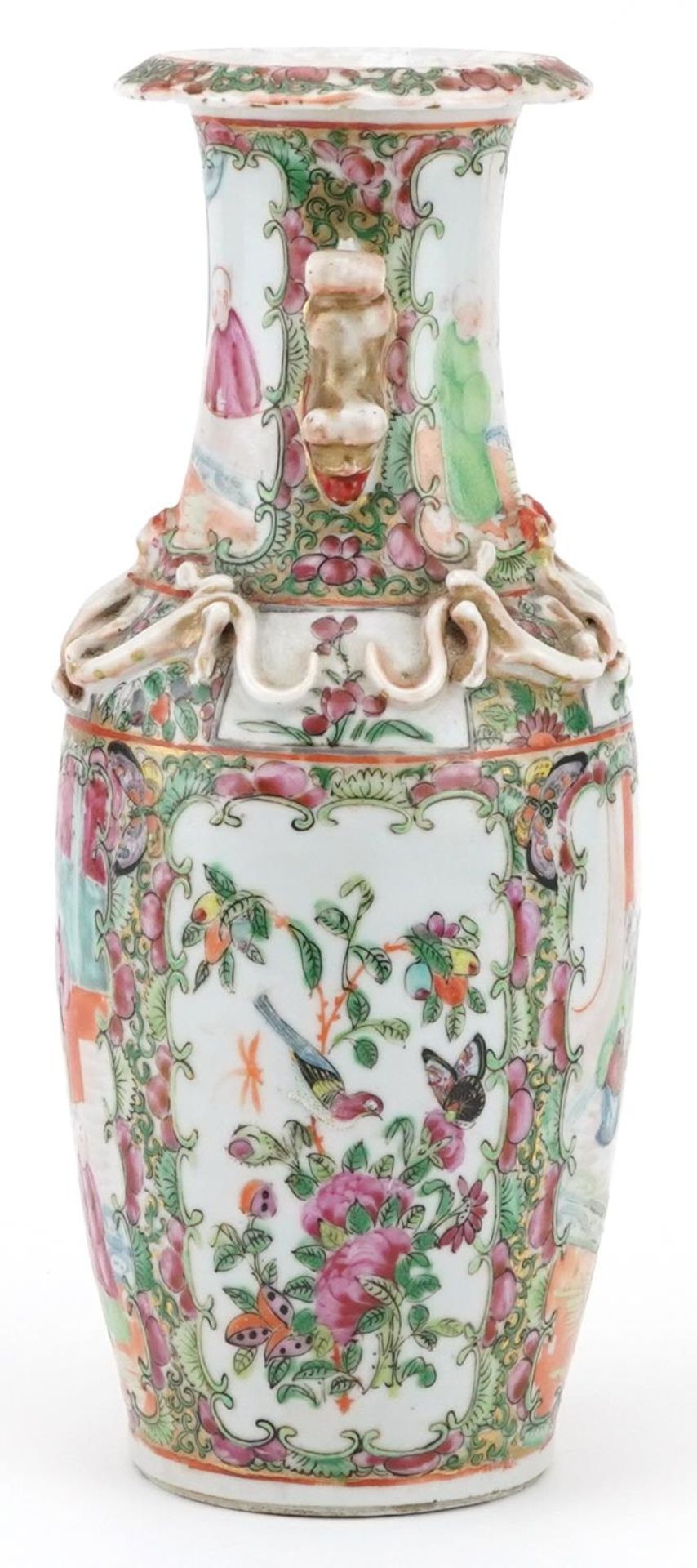 Chinese porcelain Canton vase with twin handles hand painted in the famille rose palette with - Bild 2 aus 6
