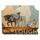 Vintage The Plough enamel advertising sign with workhorses, 106cm x 83.5cm : For further information