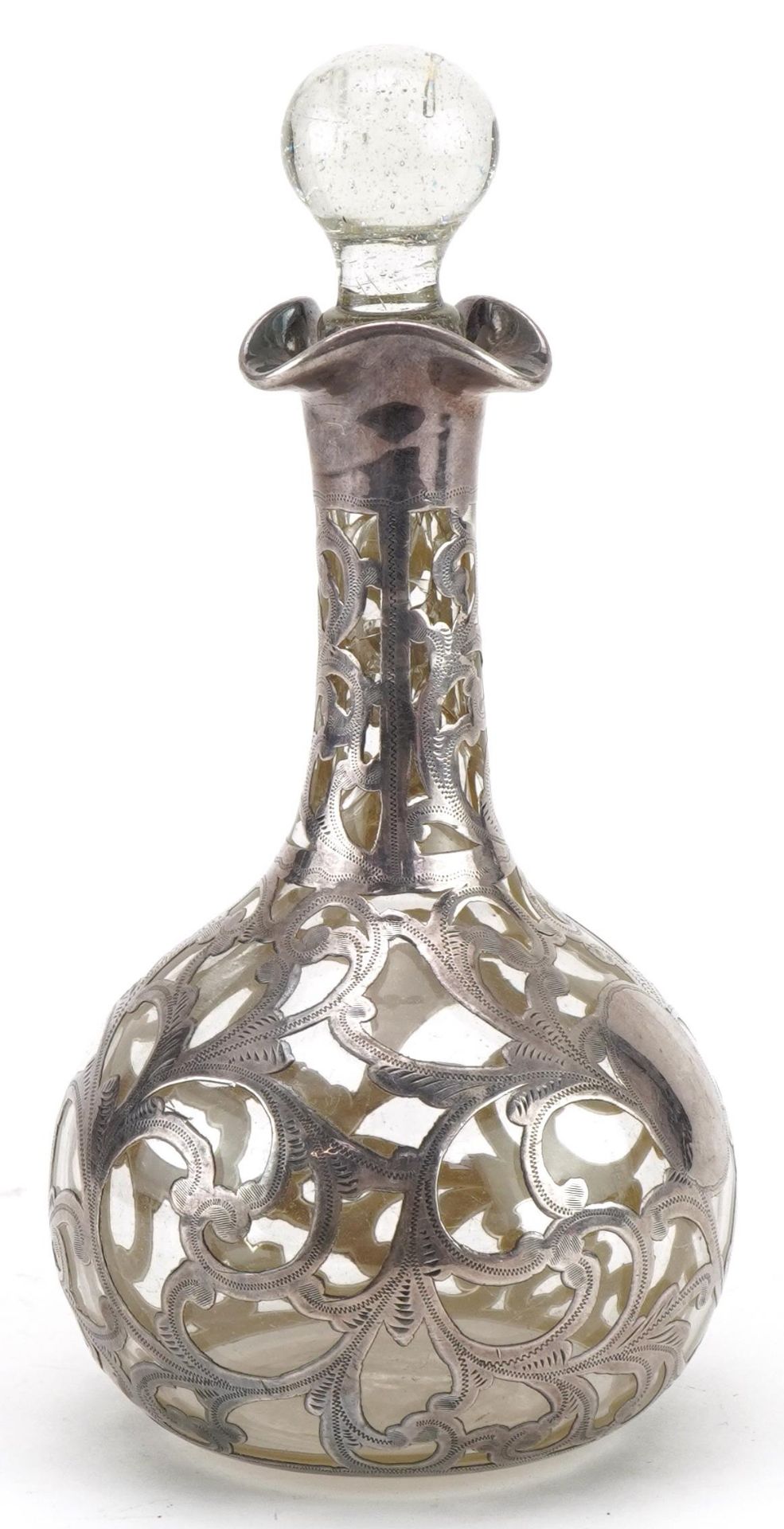 Silver overlaid glass scent bottle with stopper, 17cm high : For further information on this lot - Image 2 of 4