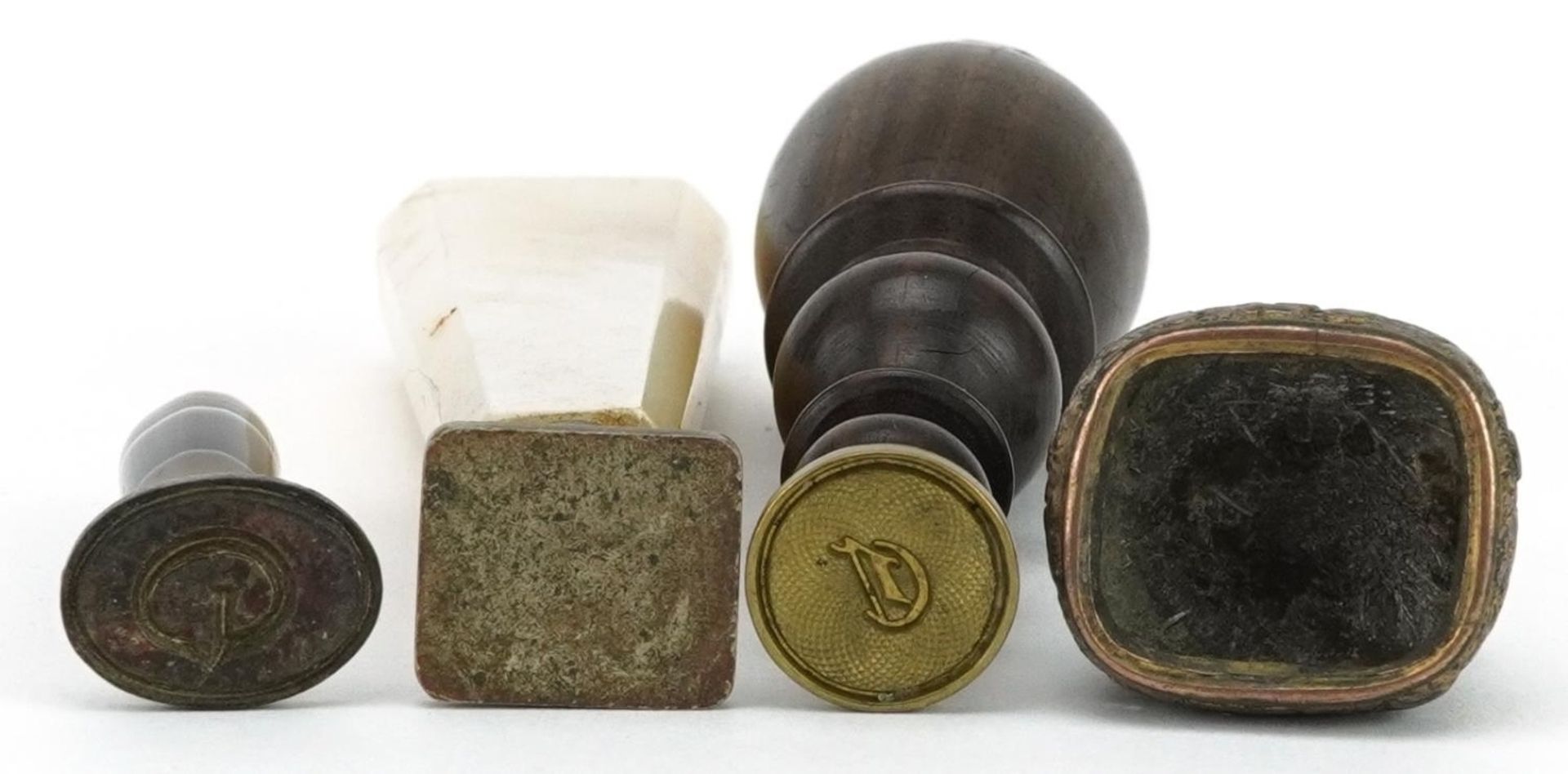 Four antique seals including an agate handled example, the largest 7.5cm in high : For further - Image 2 of 3