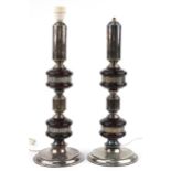 Pair of silver plated and cherry amber coloured table lamps, each 54cm high : For further