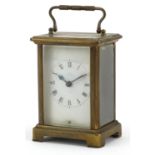 French brass cased carriage clock with Roman numerals impressed Duvedrey & Bloquel France to the