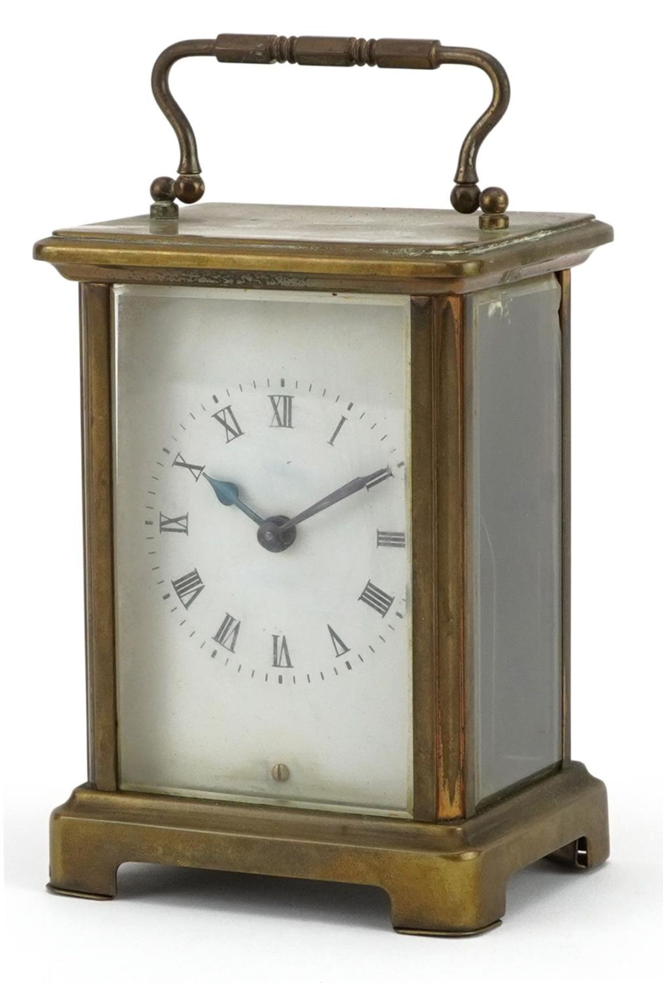 French brass cased carriage clock with Roman numerals impressed Duvedrey & Bloquel France to the