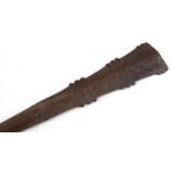 19th century Tongan war club carved with geometric motifs, 87cm in length : For further