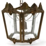 French style gilt metal light pendant with etched glass panels, 28cm high : For further