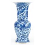 Chinese blue and white porcelain Yen Yen vase hand painted with phoenixes amongst flowers, six