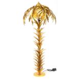 Hollywood Regency style floor standing gilt metal palm tree design standard lamp, 158cm high : For