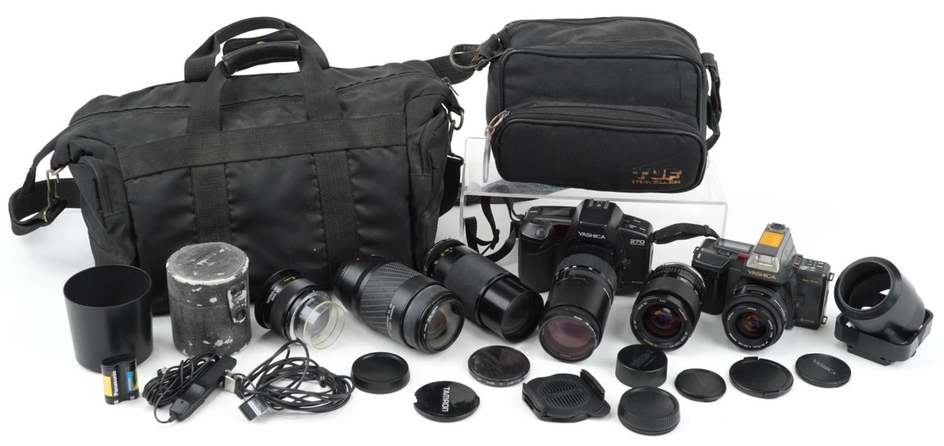 Vintage and later cameras and accessories including Yashica camera bodies and Tamron lenses : For