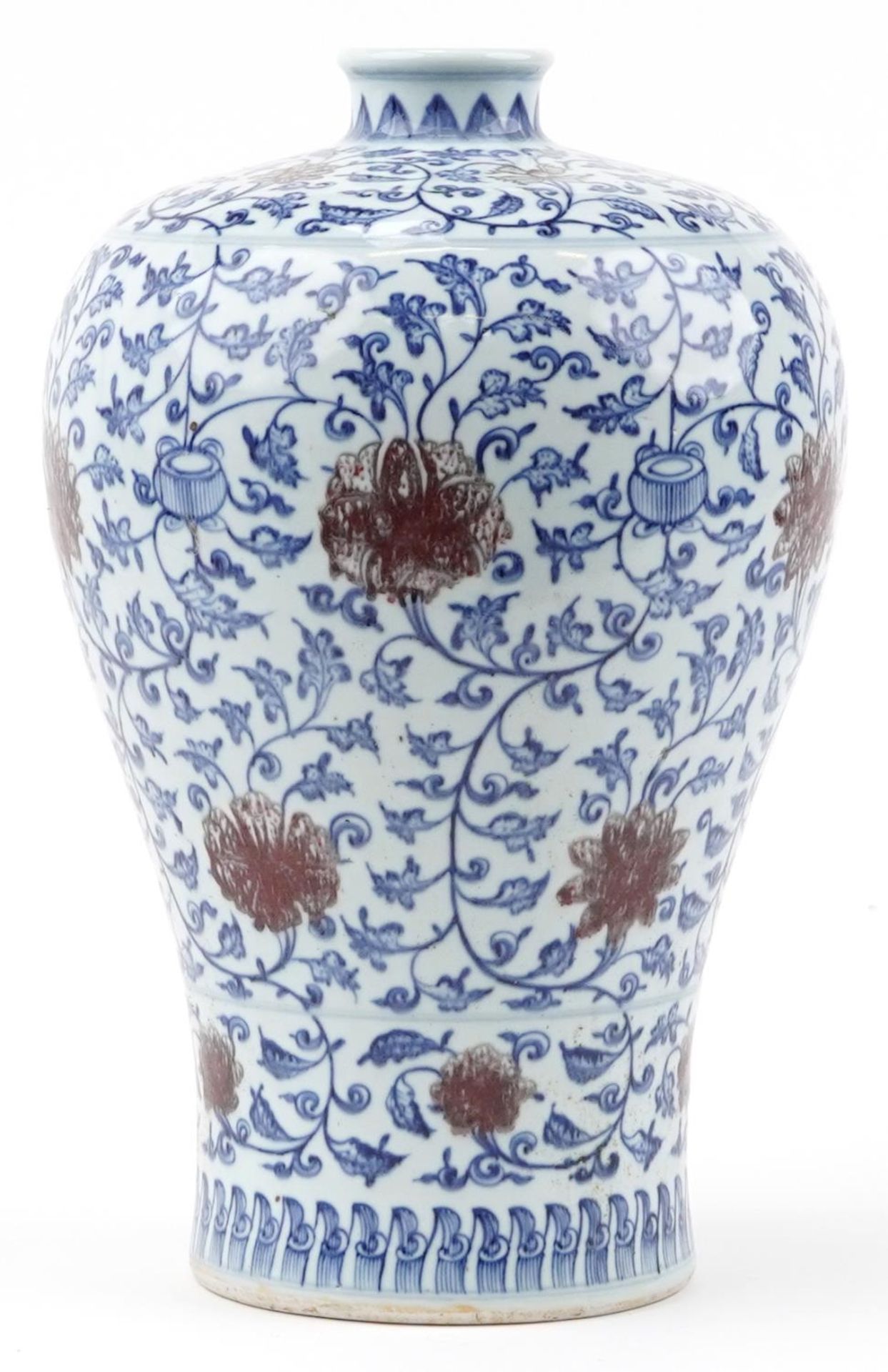 Large Chinese Islamic blue and white with iron red porcelain Meiping vase hand painted with flower - Bild 2 aus 6