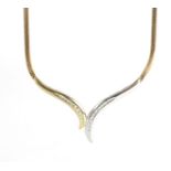 9ct two tone gold diamond necklace, 42cm in length, 6.3g : For further information on this lot