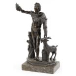 After Clodion, The Fauno Rosso, 19th century classical patinated bronze figure group with god of