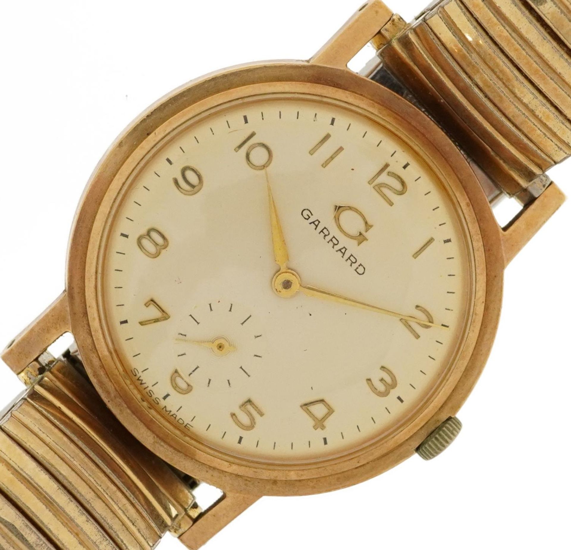 Garrard, gentlemen's 9ct gold manual wristwatch with subsidiary dial, the case numbered 189162, 34mm