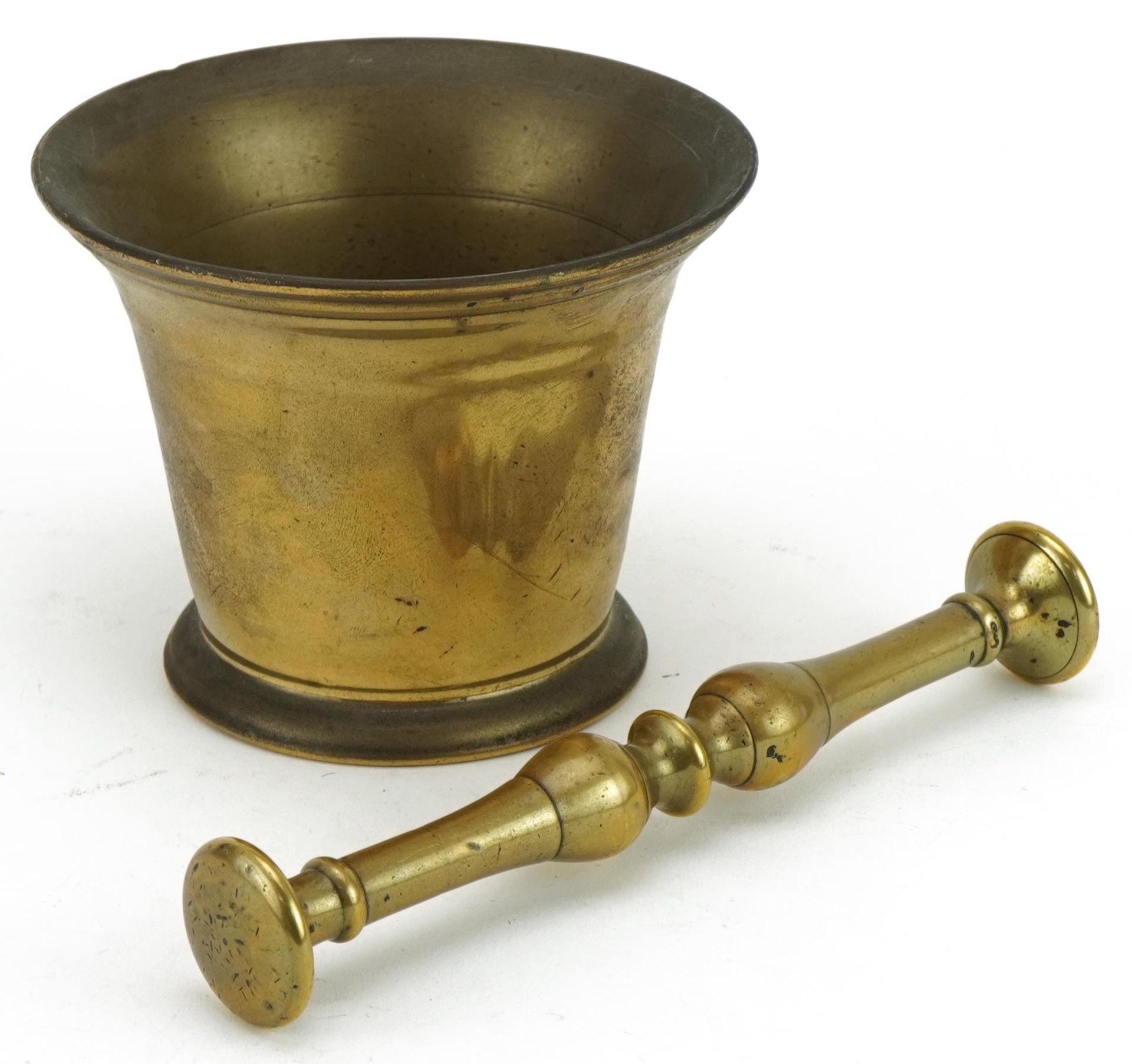 Antique bronze pestle and mortar, the pestle 17cm in length : For further information on this lot - Image 2 of 4