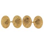 Pair of heavy 18ct gold floral engraved cufflinks, 1.9cm wide, 13.2g : For further information on