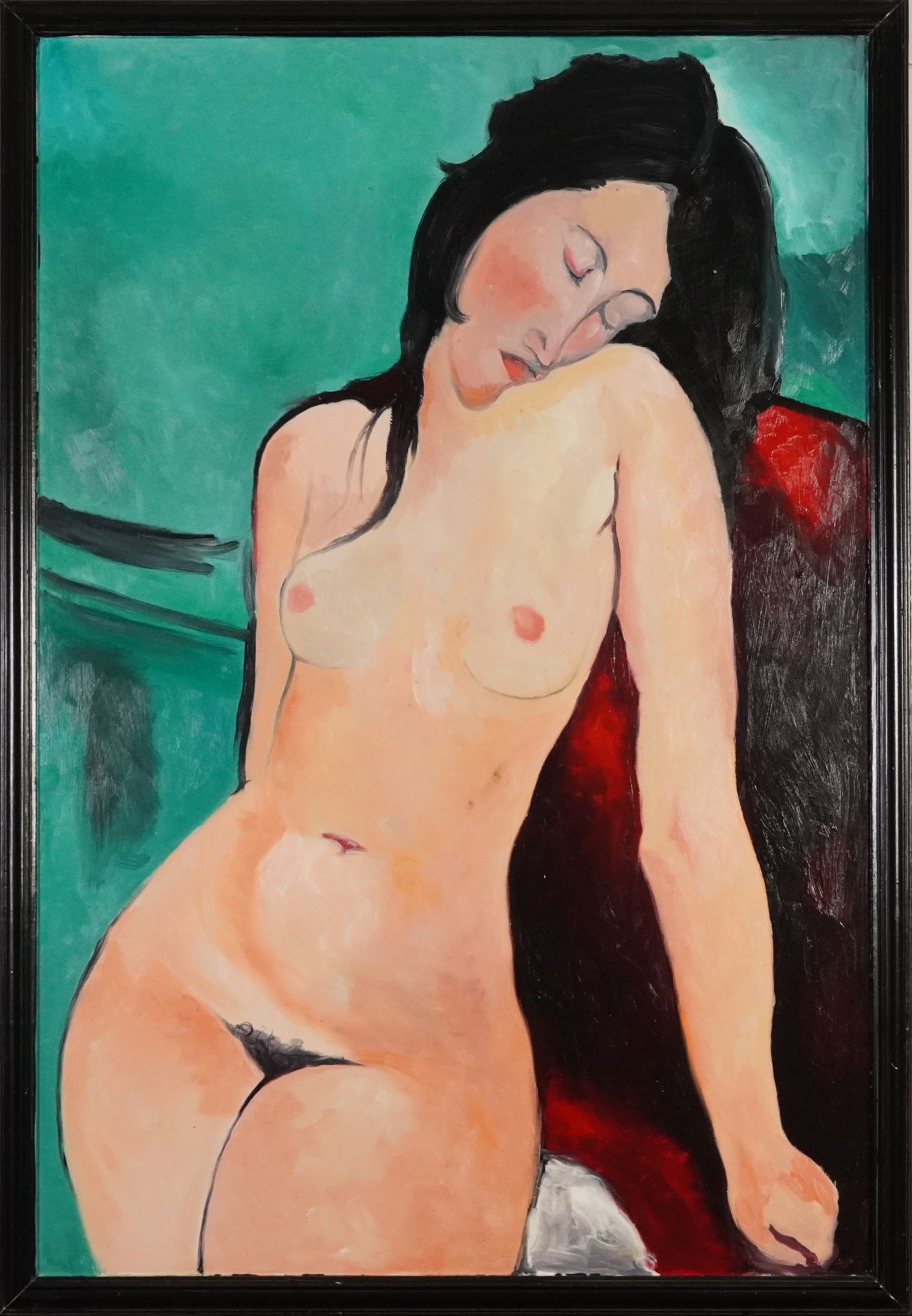 Clive Fredriksson after Amedeo Modigliani - Nude female, Impressionist oil on board, framed, 90.