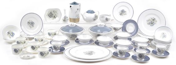 Susie Cooper Glen Mist dinner and teaware including teapot, lidded tureens, soup bowls and meat