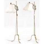 Pair of gilt brass standard lamps with tripod feet, 152cm high : For further information on this lot