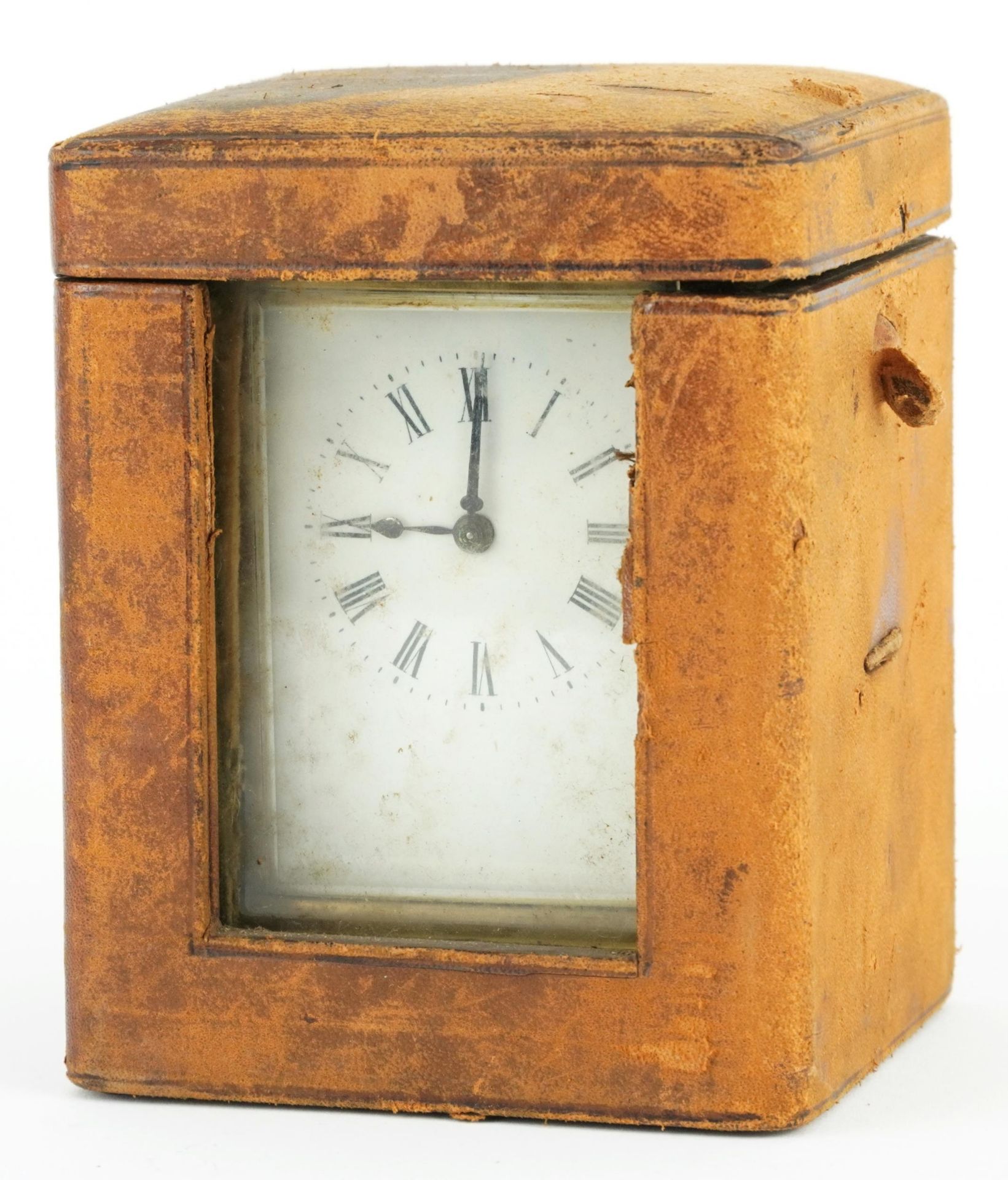 Richard & Co, 19th century French brass cased carriage clock with velvet lined leather travel case - Image 2 of 5