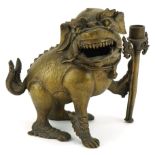 Chinese patinated bronze incense burner in the form of a mythical animal, 18cm high : For further