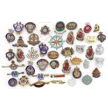 Collection of predominantly military interest pin badges and lapels including Civil Defence Corps,