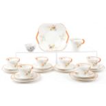 Shelley, Art Deco six place Poppies and Daises pattern tea service, inscribed W R 1061, the