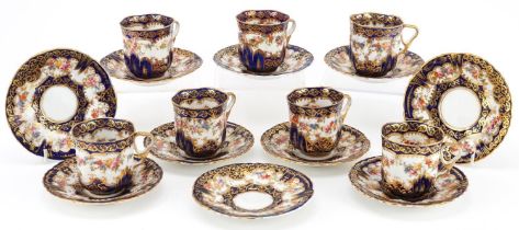 Crown Staffordshire floral blue ground teaware comprising cups and saucers : For further information