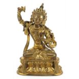 Antique Chino Tibetan gilt bronze figure of Vajrasattva Buddha, 17cm high : For further