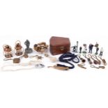 Nautical and military interest sundry items including sextant with hardwood box, pair of lanterns,