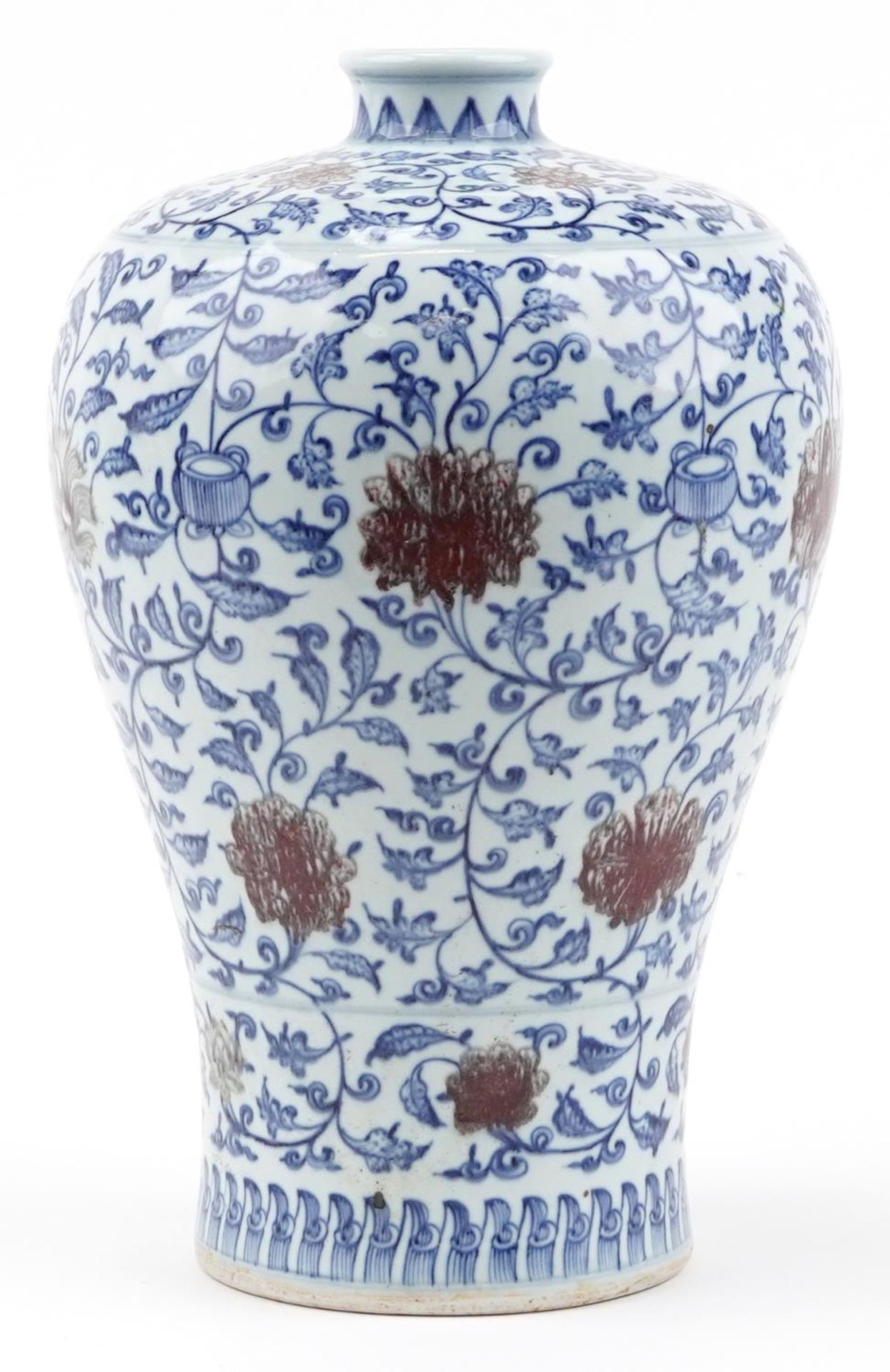 Large Chinese Islamic blue and white with iron red porcelain Meiping vase hand painted with flower
