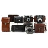Five vintage cameras with cases including Agiflex, Voigtlander, Balda and Kodak : For further