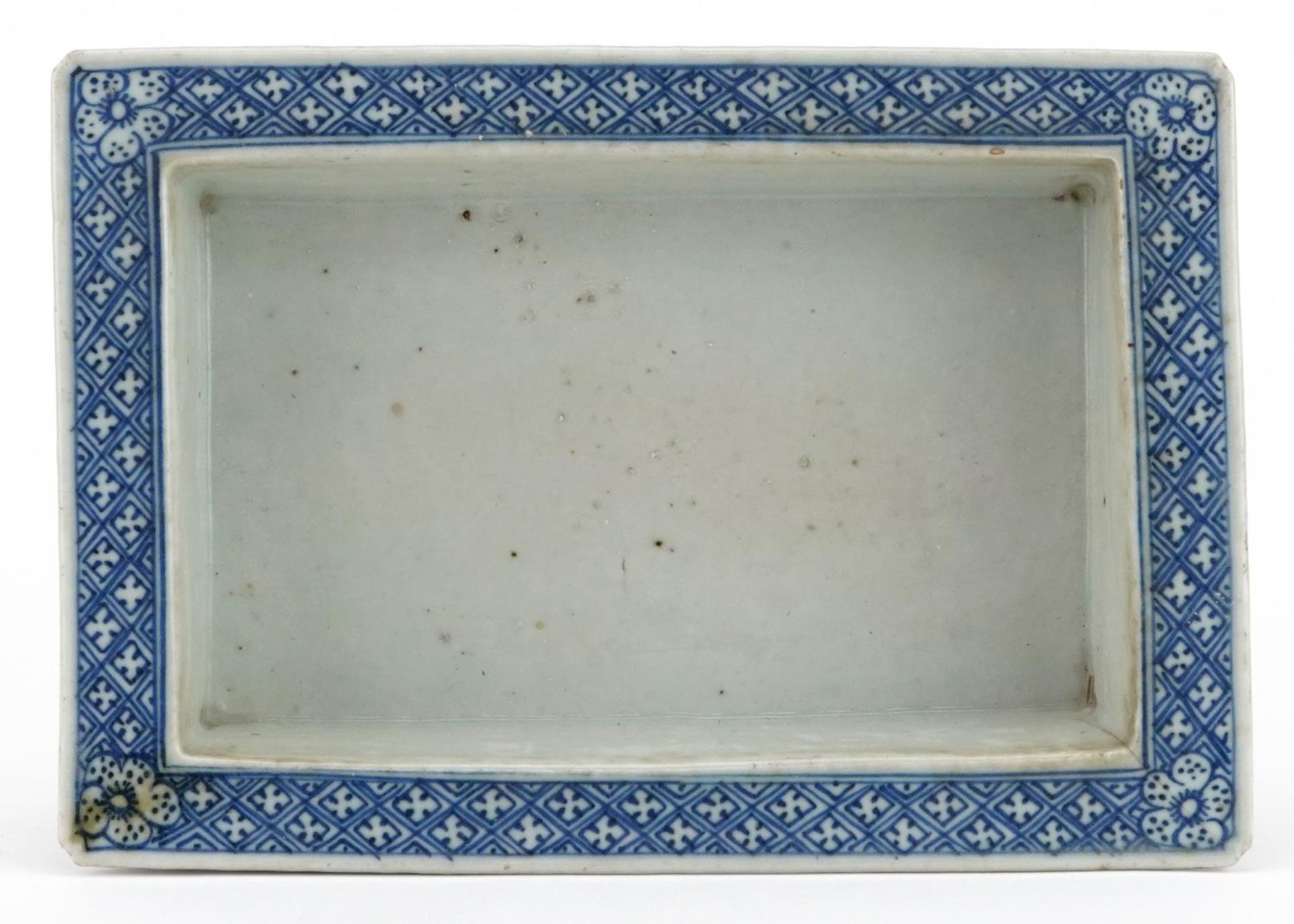 18th century Chinese reticulated bonsai dish hand painted with blue flowers, 24cm x 16cm x 5cm : For - Bild 2 aus 8