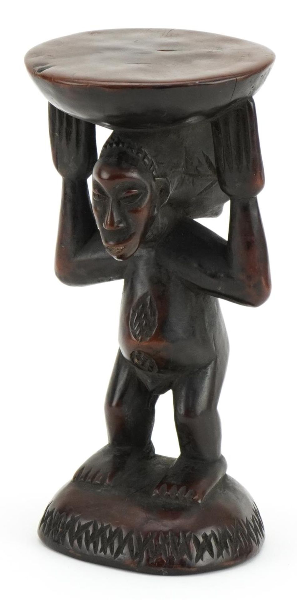 African tribal interest Luba caryatid hardwood stool from Congo, 22cm high : For further information