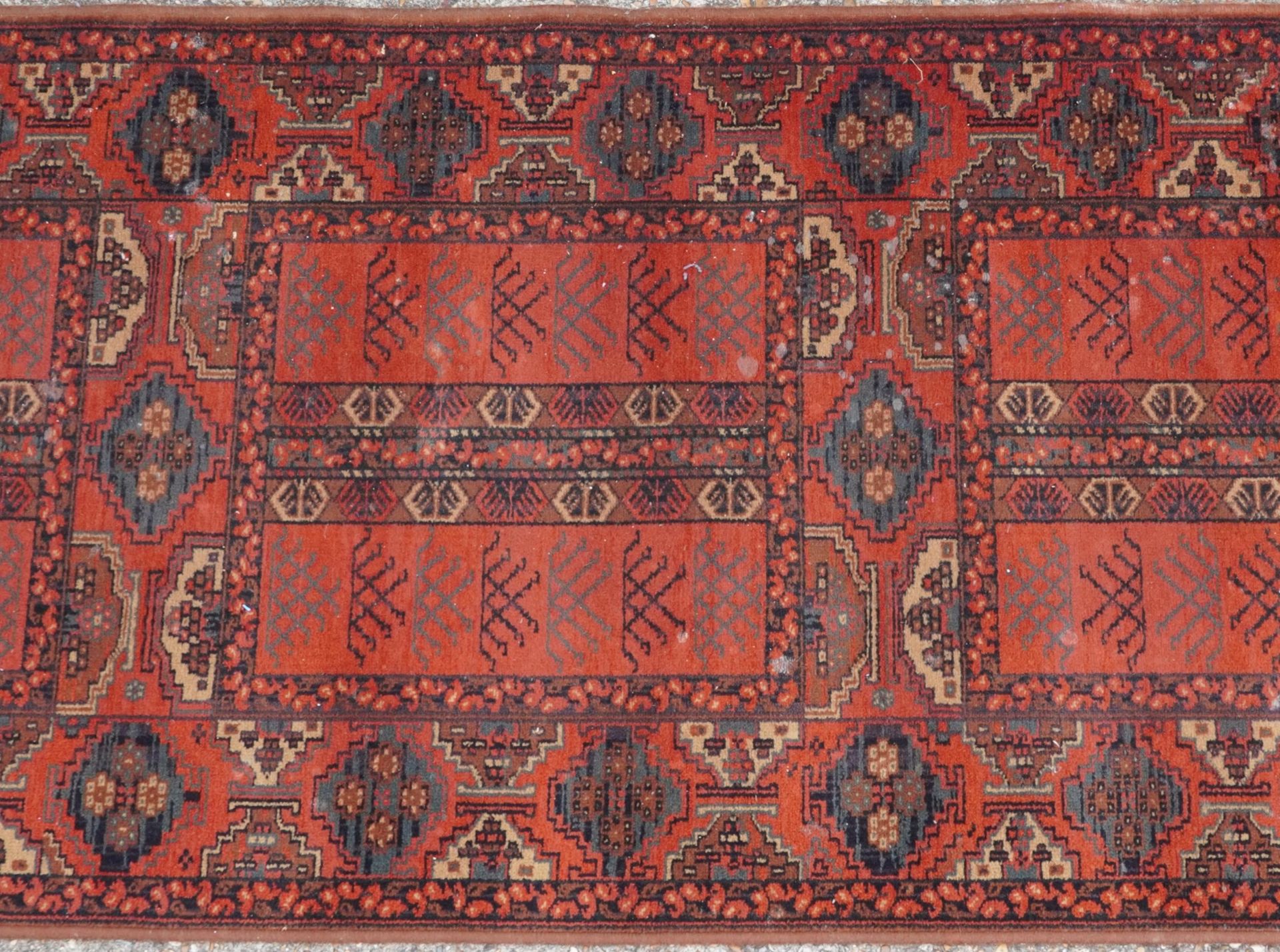 Persian red and blue ground carpet runner having an all over geometric design, 350cm x 90cm : For - Image 3 of 5