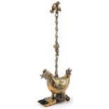 18th/19th century Indian brass hanging oil lamp in the form of a bird, overall 51.5cm high : For