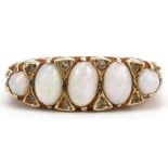 9ct gold graduated opal and diamond ring, size M, 5.0g : For further information on this lot