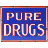 Pure Drugs enamel advertising sign, 37.5cm x 29cm : For further information on this lot please visit