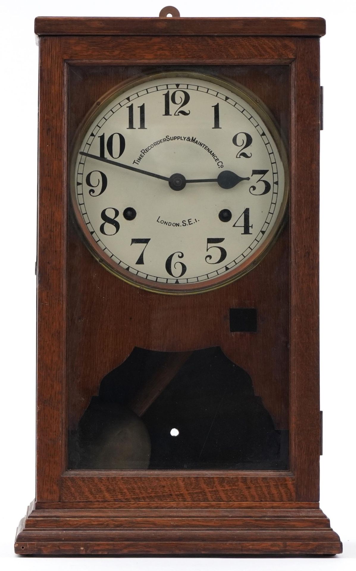 Oak cased Time Recorder Supply Maintenance Co clocking in machine with circular dial having Arabic - Image 2 of 3
