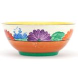 Clarice Cliff, Art Deco Bizarre bowl hand painted in the crocus pattern, 18.5cm in diameter : For